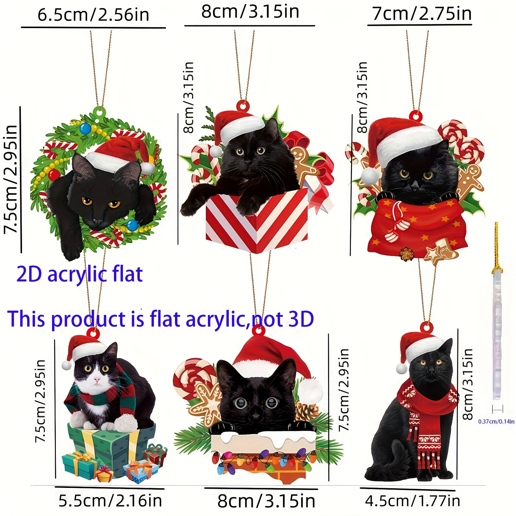 

6pcs Double-sided Black Cat Christmas Ornaments - Perfect Collectible Gifts For Cat Lovers!