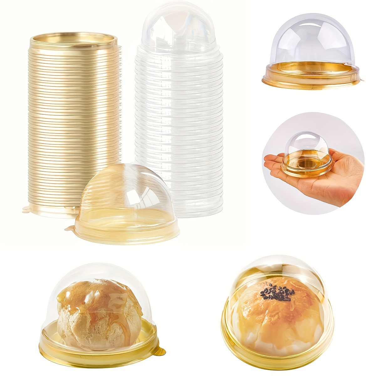 

50pcs, Clear Plastic Mini Cake Boxes With Lids, Round Cupcake Holders, Plastic Egg-yolk Puff Containers, Mooncake Dome Boxes, Baking Packing Boxes, Kitchen Baking Tools, Small Business Supplies
