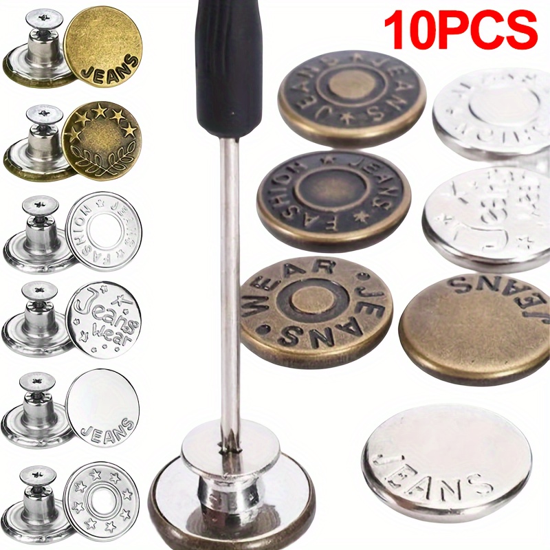 17mm 10Pcs Metal Jeans Buttons Replacement No-Sewing Screw Button