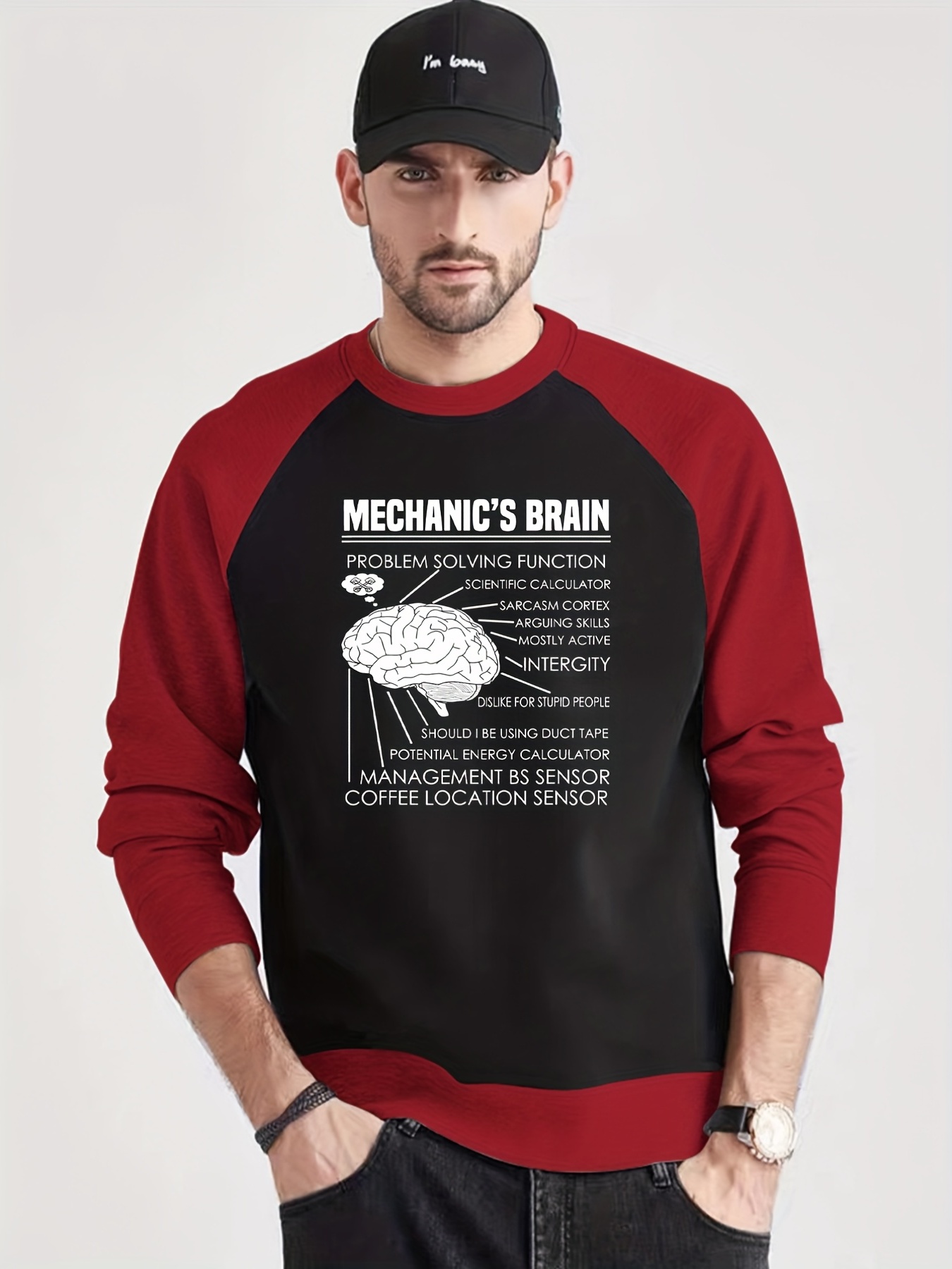 Brain Print Sweatshirt Men's Casual Color Block Raglan - Temu