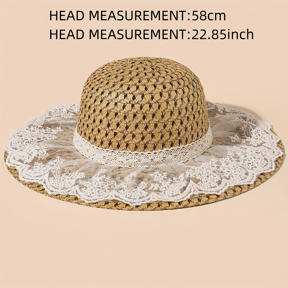 Women's Sunshade Straw Hat with Lace Bow Decor