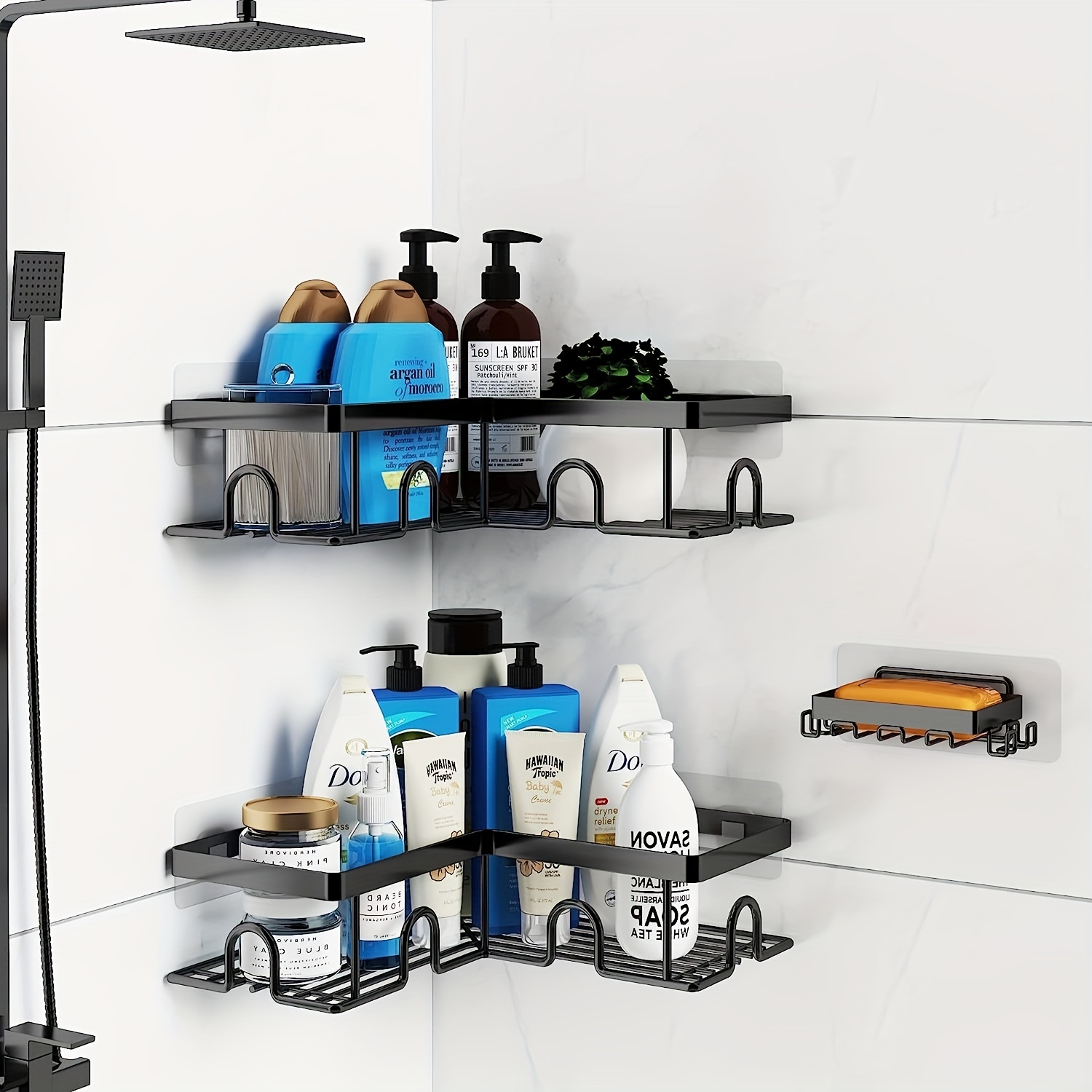 Corner Shower Caddy With 8 Hooks Bathroom Supplies Organizer - Temu Germany