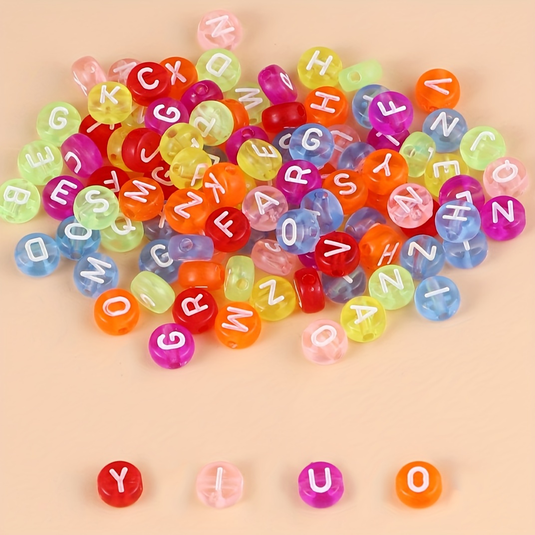 300pcs Letter and Number Beads for Bracelets DIY Jewelry Making Supplies Kits, 4x7mm Mixed Plastic Round Acrylic Black Letters Clay Bead for Girls