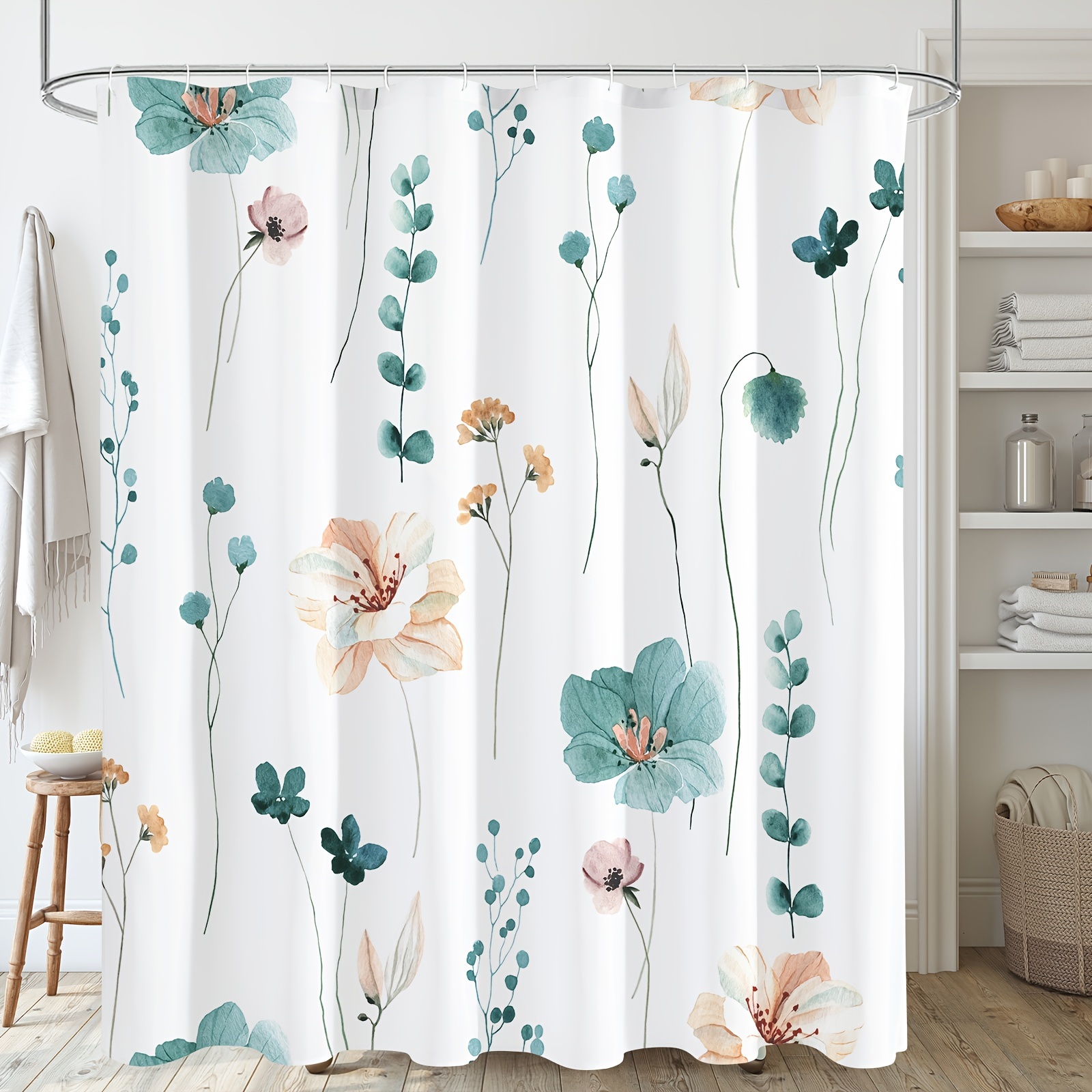 Watercolor Floral Shower Curtain, Flower Shower Curtain For Bathroom,  Modern Minimalist Waterproof Shower Curtain Set With Hooks - Temu United  Kingdom