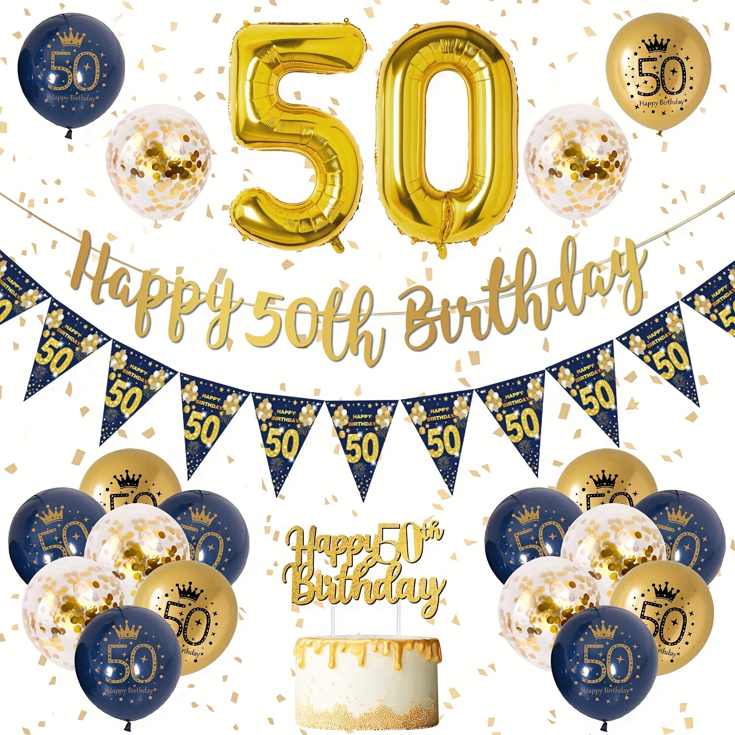 Rose Gold Fifty & Fabulous Happy 50th Birthday Banner Garland Foil Balloon  50 for Womens 50th Birthday Decorations Hanging 50 and Fabulous Cheers to