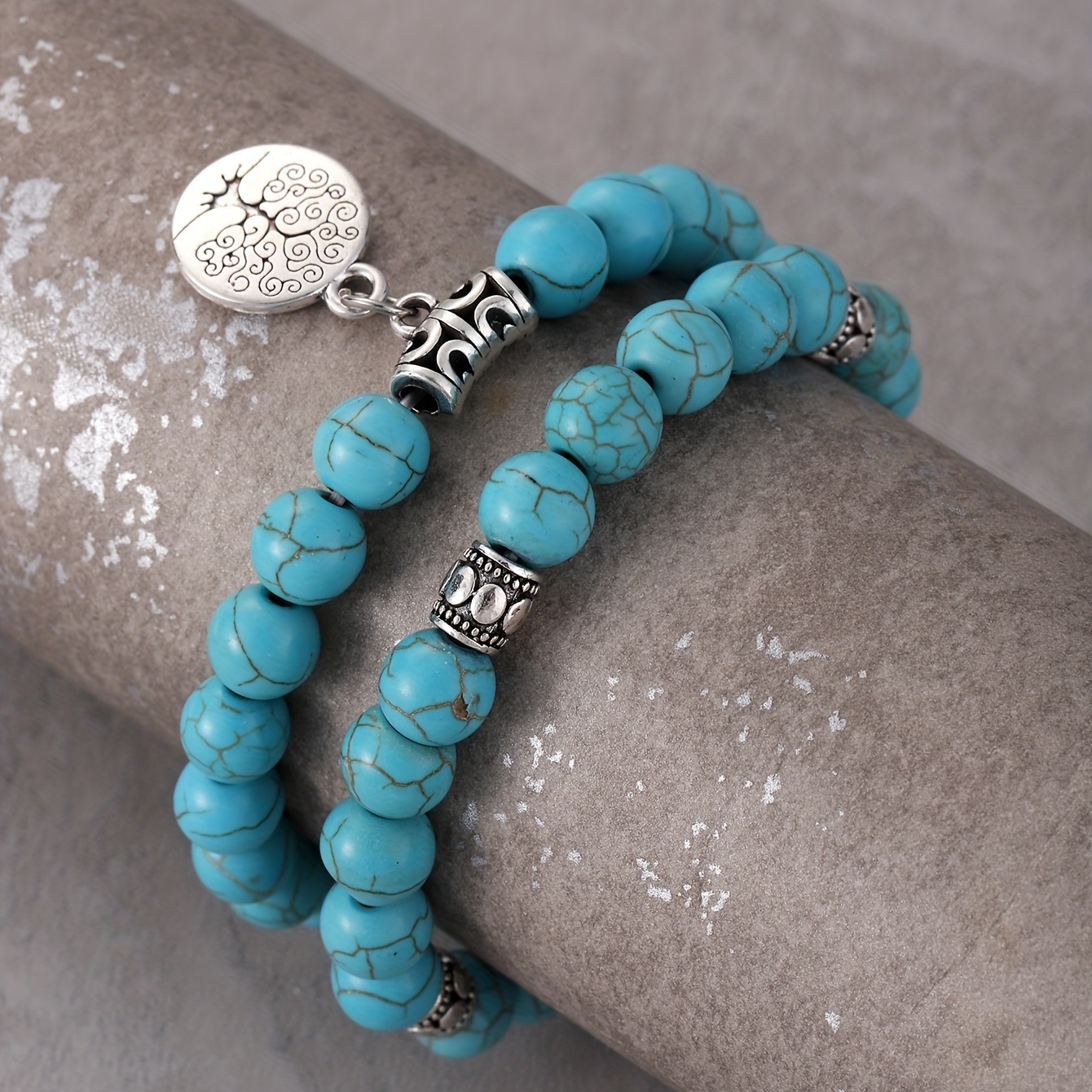 8Pcs Boho Natural Stone Beaded Turquoise Bracelet Set Charm Women Jewelry  Gift