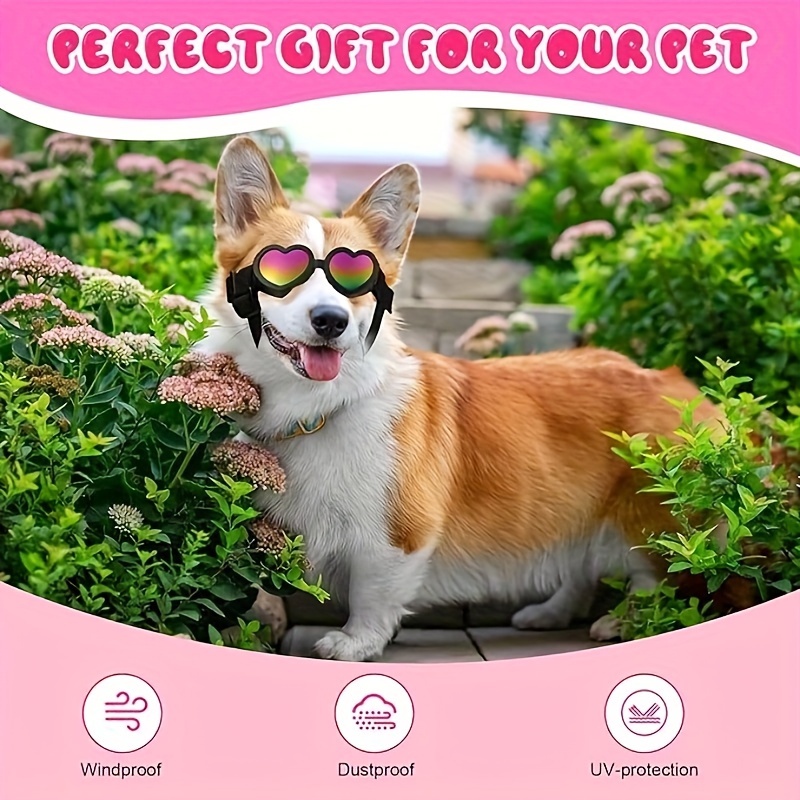 2pcs Dog Sunglasses Heart Shape Dog Goggles Small Dog Eye Protection Goggles  Anti Fog Glasses With Adjustable Strap For Dog Pet Windproof Foldable Eye  Wear - Pet Supplies - Temu