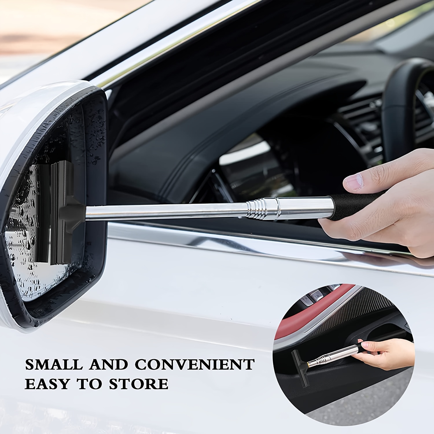 CHAMAIR Car Side Mirror Squeegee Car Mirror Squeegee Portable Car Squeegee  Car Rearview Mirror Wiper Telescopic Auto Mirror Squeegee Cleaner 38.6in  Long Handle Mini Squeegee for Car (Pink) 