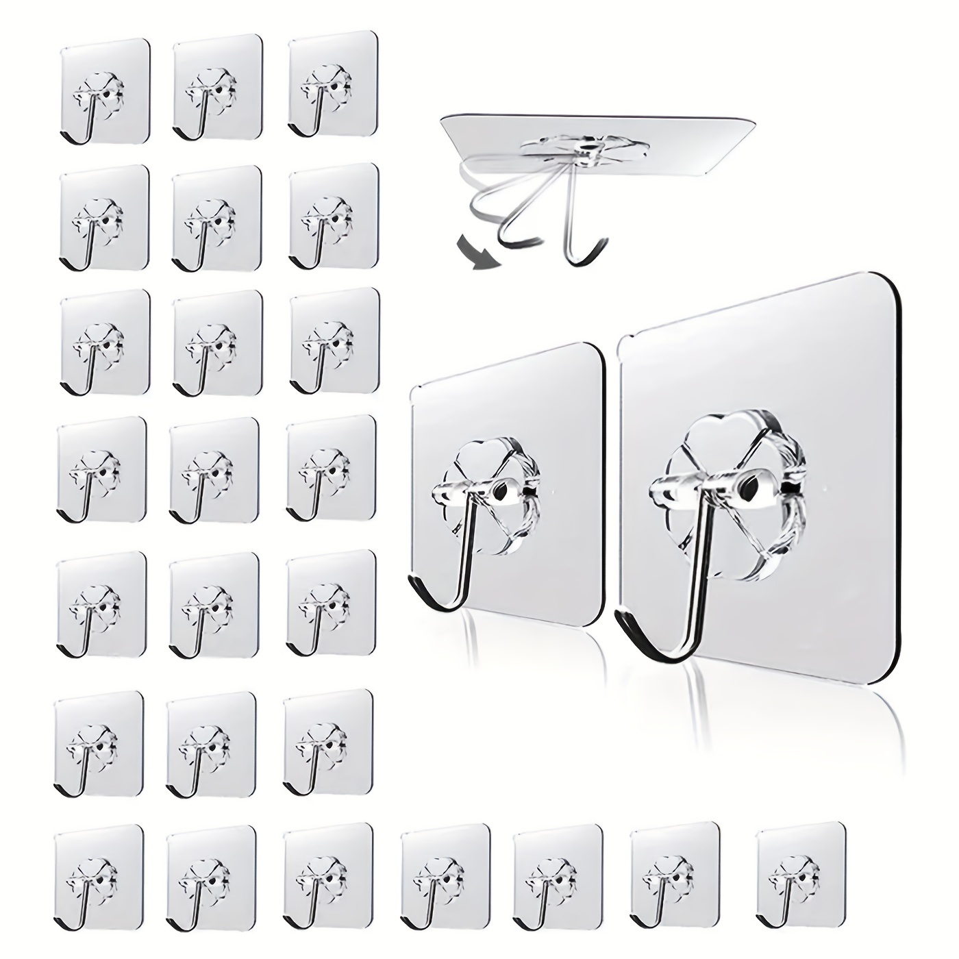 12 Packs Adhesive Hooks For Hanging Heavy Duty Wall Hooks 22 Lbs Self  Adhesive Sticky Hooks Waterproof Transparent Hooks For Keys Bathroom Shower  Outd