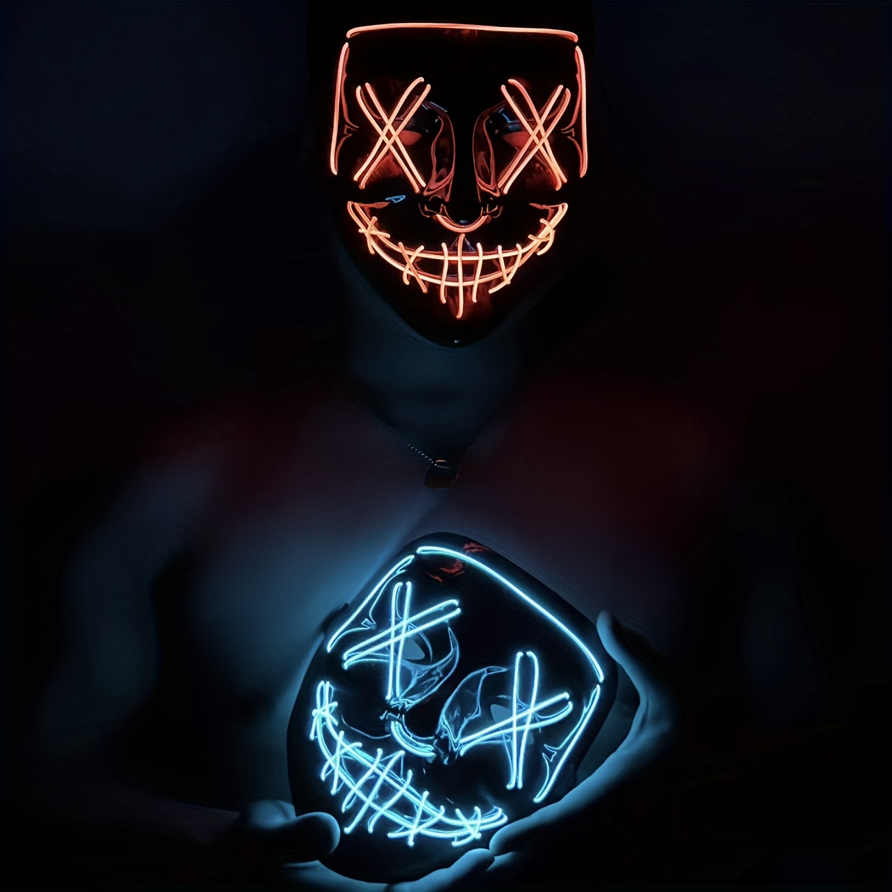 Cyberpunk LED Clown Mask for Halloween Party, Photography Atmosphere Prop - 8 Color Options, Glow Mask with Dry Battery Power, AA Battery Compatible (Batteries Not Included) details 6