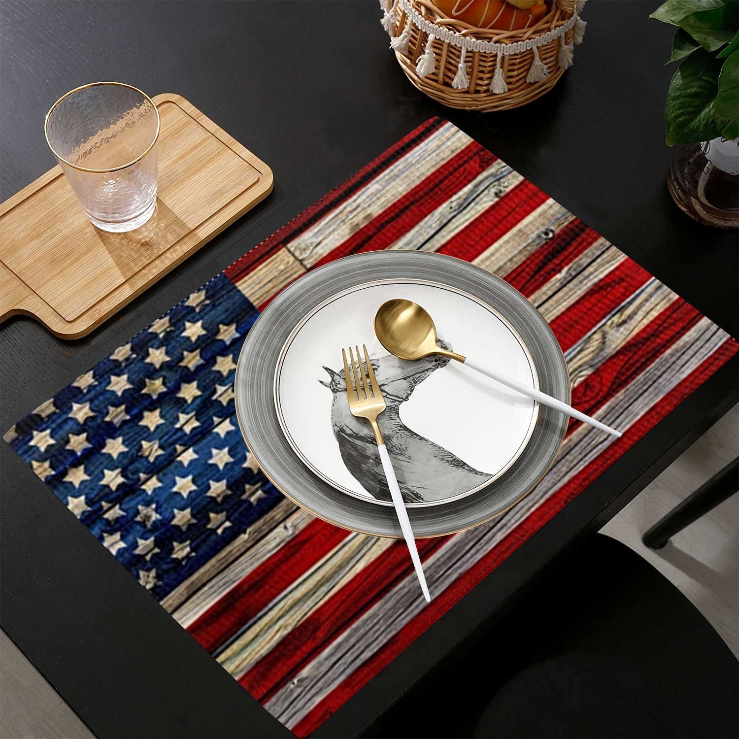 1ピース、リネンプレースマット、アメリカ国旗テーブルマット、モダン