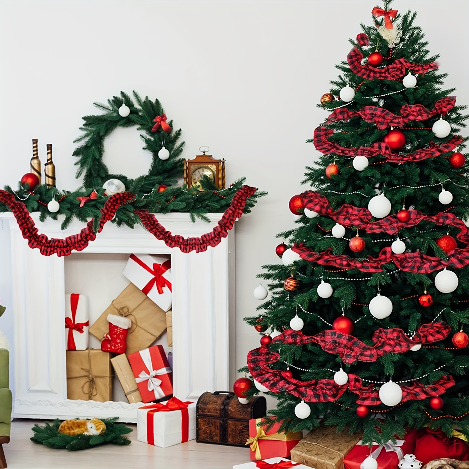 Christmas Tree Ribbon Garland Buffalo Plaid Christmas - Temu