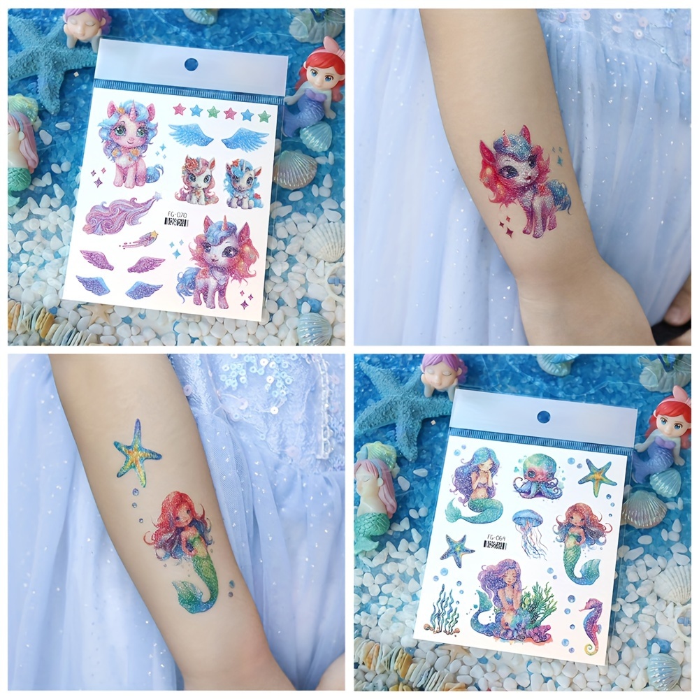 Glitter Mermaid Temporary Tattoo Stickers For Girls - Temu