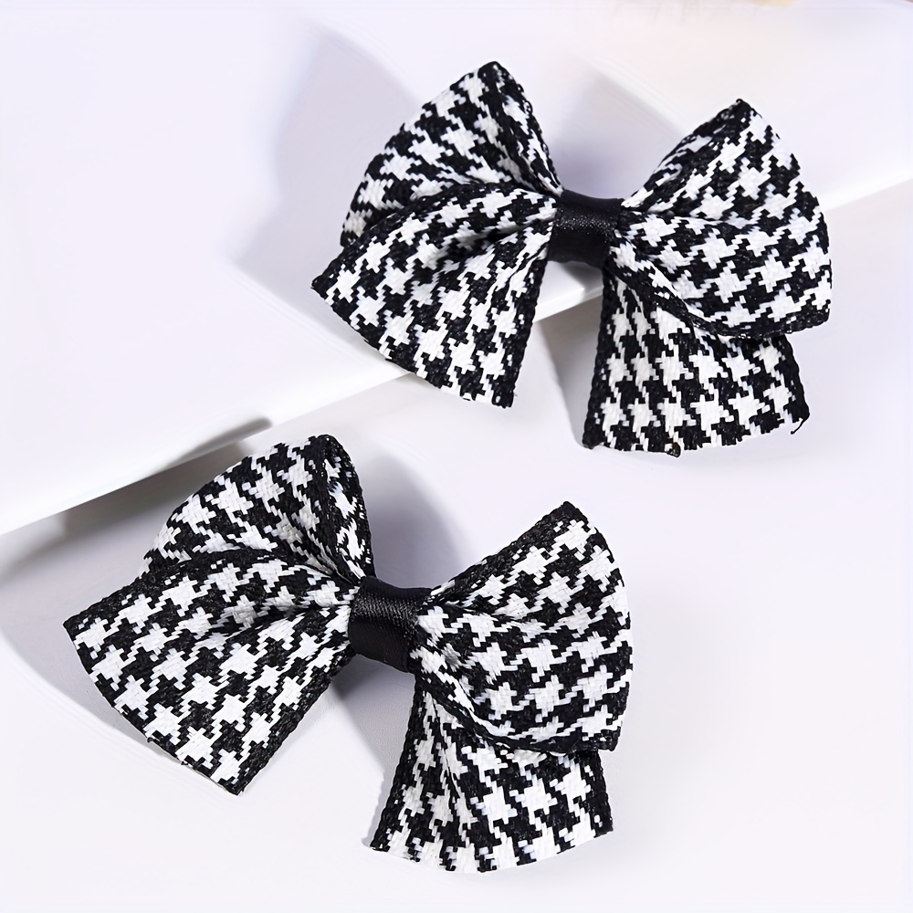 Image of 2pcs Black White Bow Hair Clips Tweed Fabric Double Layer Barrettes For Girls Vintage Preppy Hair Accessories For Daily Wear, Autumn Gift