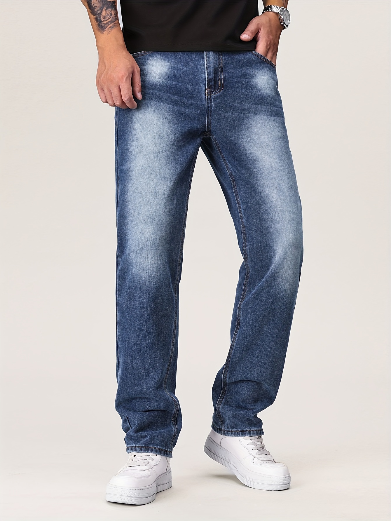 Slim Fit Straight Leg Cotton Jeans Men's Casual Street Style