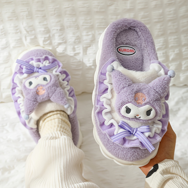 cute cartoon sanrio kulomi novelty slippers hellokitty melody kawaii non slip soft fuzzy home slippers plush cozy shoes details 1