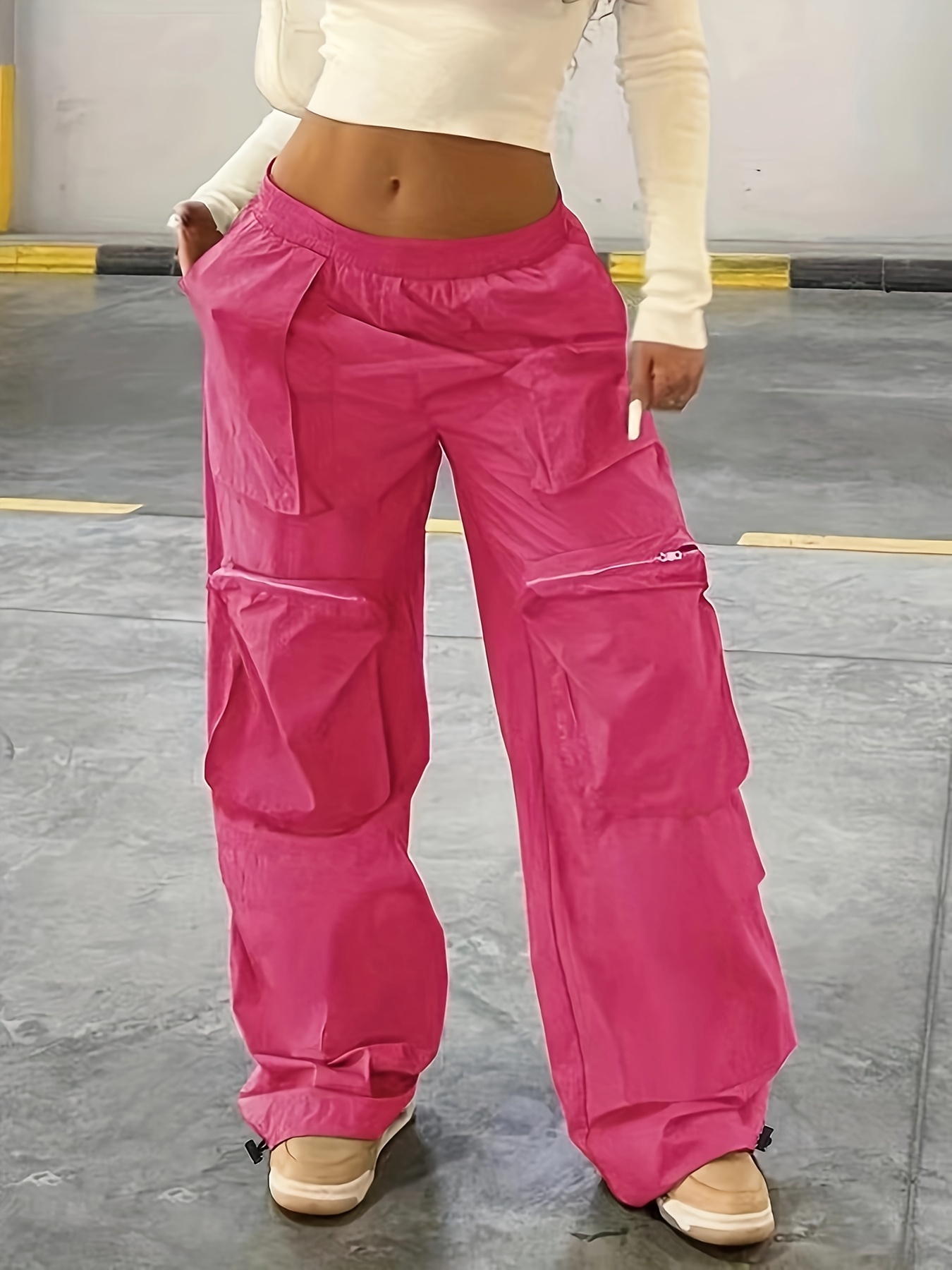 One Side Square Pocket Wide Leg Cargo Pants Loose Baggy Fit - Temu Canada