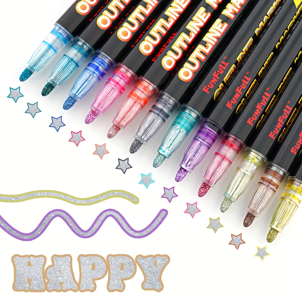 Vintage Pen Paint Maker Drawing Pens Crafts 2ml Painting Outline Maker  12Color Pens Cards Greeting Set For Refillable Ink Pens for Drawing Pen