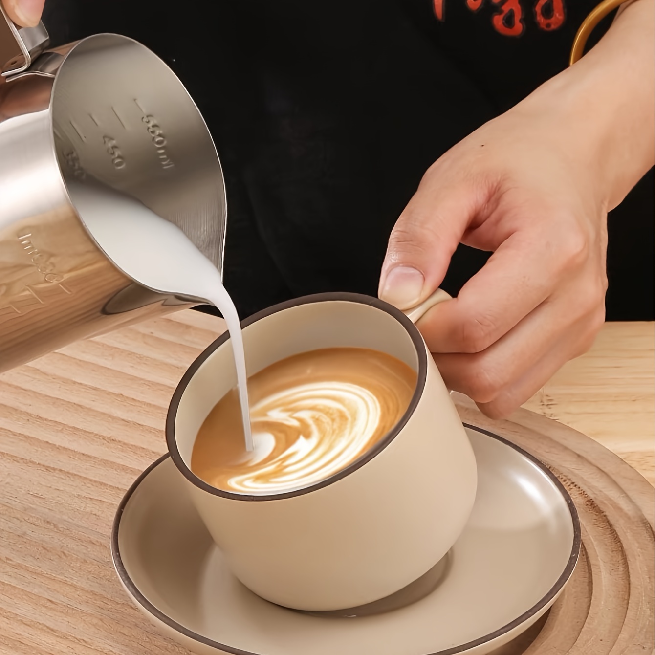 Stainless Steel Coffee Jacquard Cup With Scale Pointed Nose - Temu