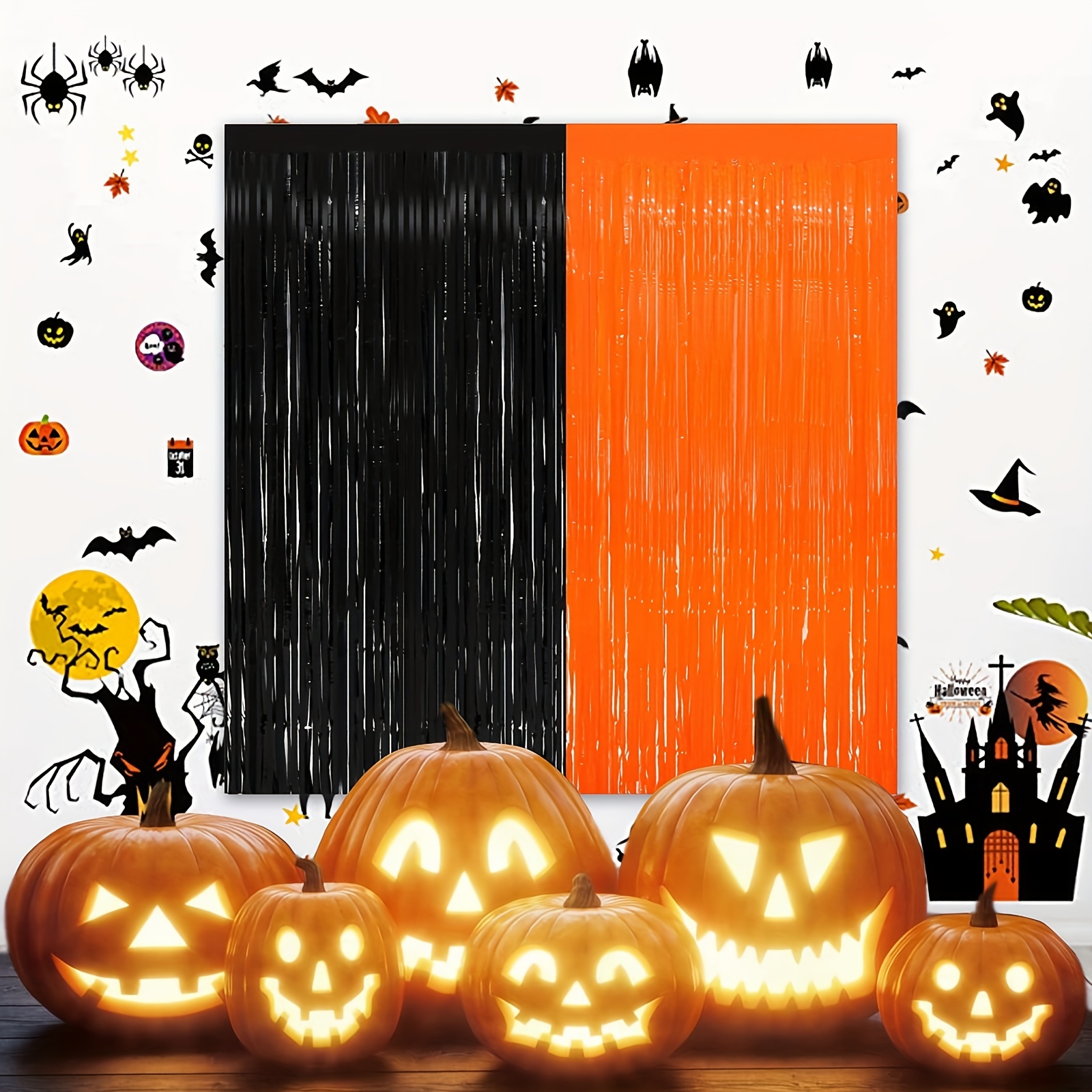 Halloween Party Supplies - 8 Rolls Black Orange Crepe Paper Streamers  Tassels St