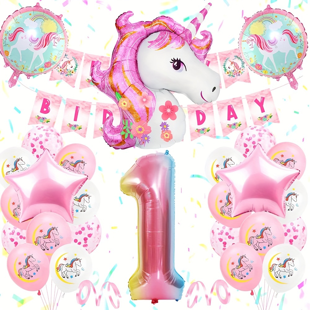 Décorations d'anniversaire de licorne pour filles 6ème anniversaire -  Bouquet de ballons de licorne pour les fournitures de fête de licorne  arc-en-ciel (numéro 6)