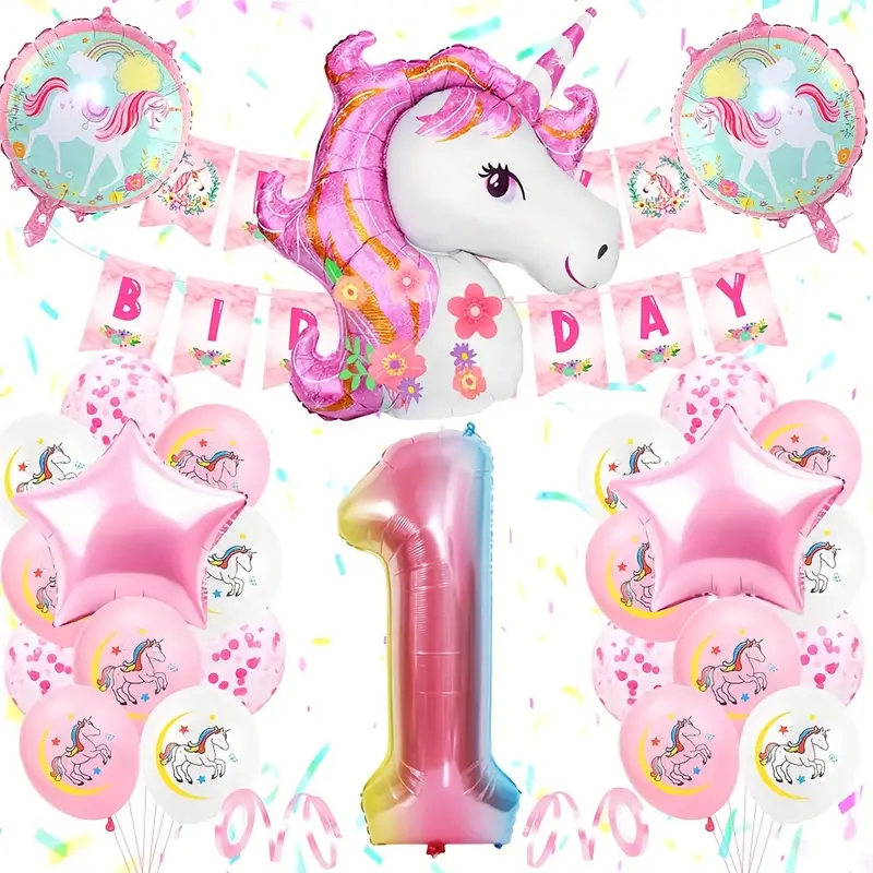 1set Decoración Globos Unicornio Fiesta Cumpleaños Número 1 - Temu