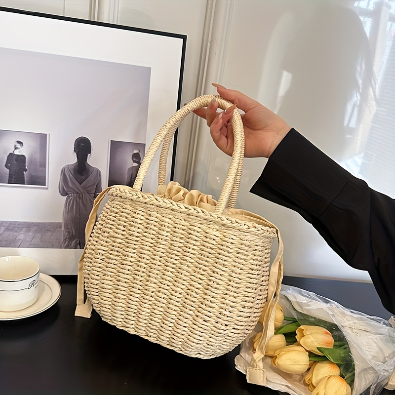 Rattan Woven Handbag Boho Style Straw Tote Satchel Purse
