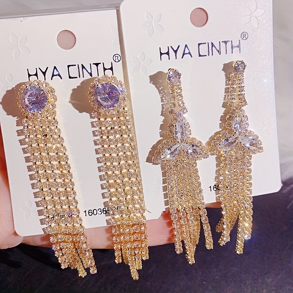 10 pairs lot shiny zircon decor dangle earrings simple luxury style zinc alloy jewelry gift for friends details 1