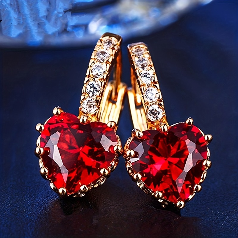 

Sparkling Colorful Heart Zircon Inlaid Hoop Earrings Copper 18k Plated Jewelry Elegant Luxury Style Valentine's Day Gift