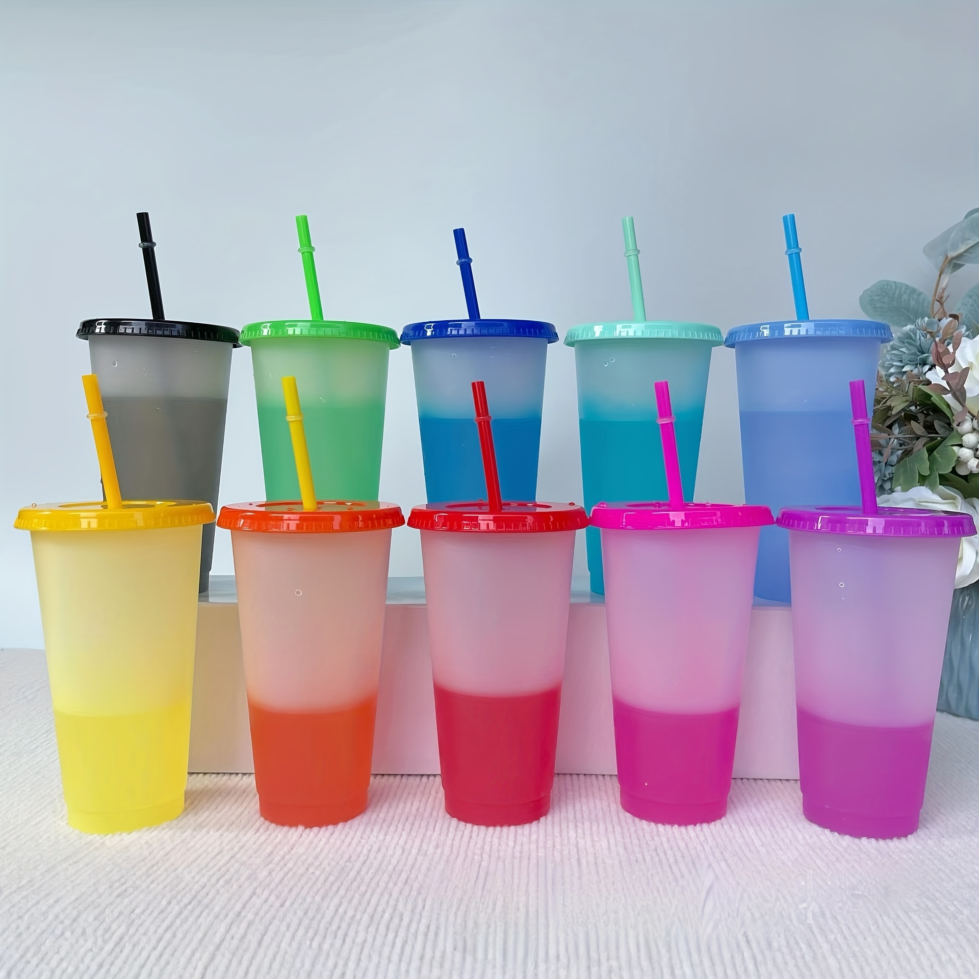 Color Changing Tumbler With Lid And Straw Plastic Water - Temu