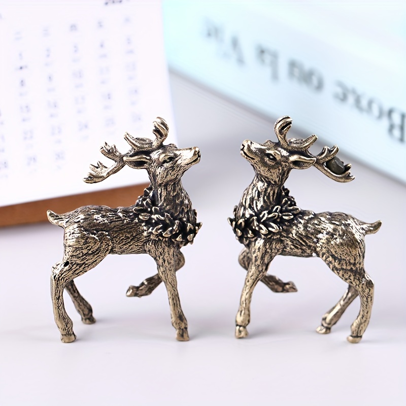 

2pcs, Solid Brass Deer Miniature Figurines, Pure Copper Sculpture Ornaments, Wildlife Animal Collectibles, For Bookshelf Home Living Room Office Cabinet Tabletop Entryway Decor, Room Decor, Home Decor