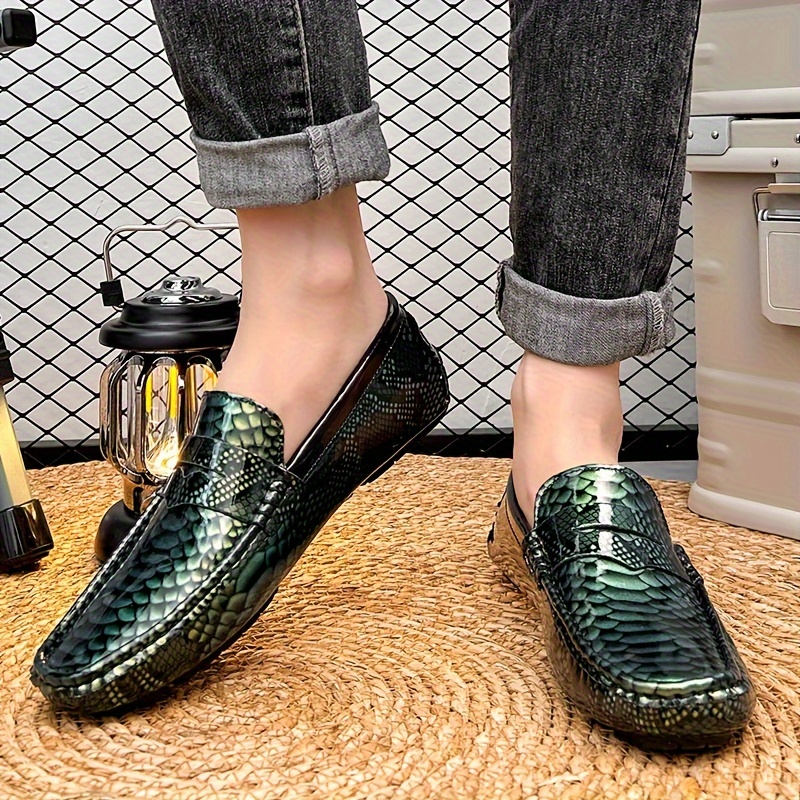 

Men's Scale Pattern Casual Penny Loafers, Breathable Lightweight Slip On Shoes For Outdoor Walking Driving Party Occasions, Spring Summer And Autumn