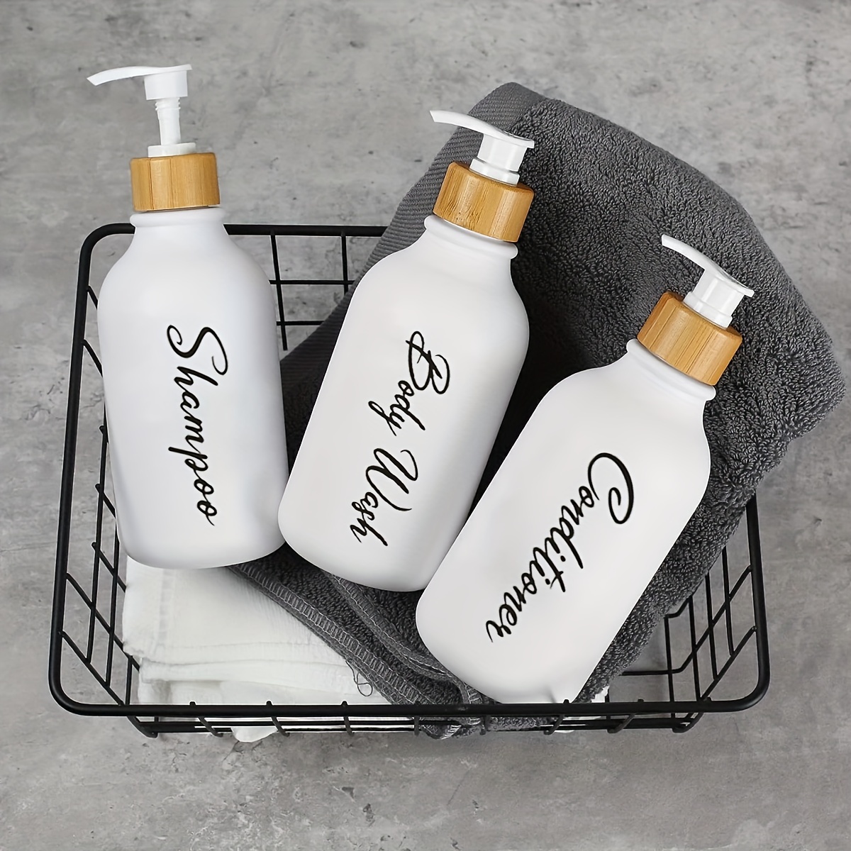 Simple Bamboo and Wood Tray Shampoo Shower Gel Conditioner Bottle