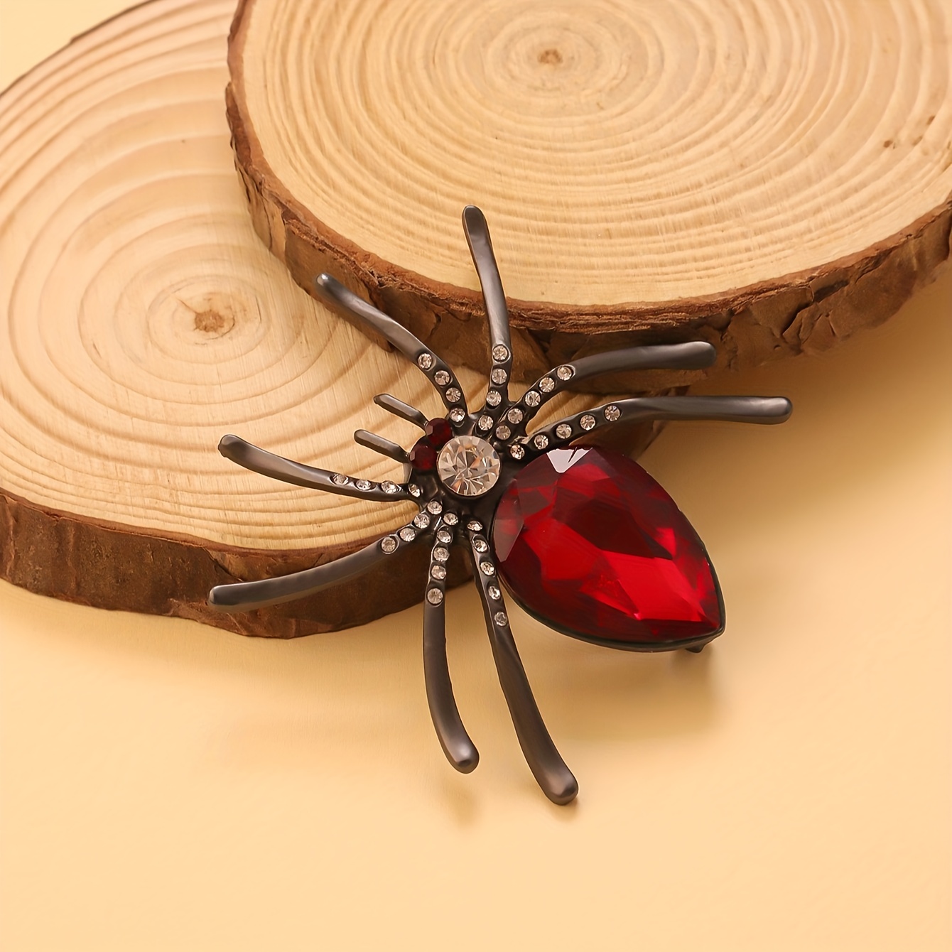 Reclaimed Vintage Inspired Spider Brooch With Red Glass
