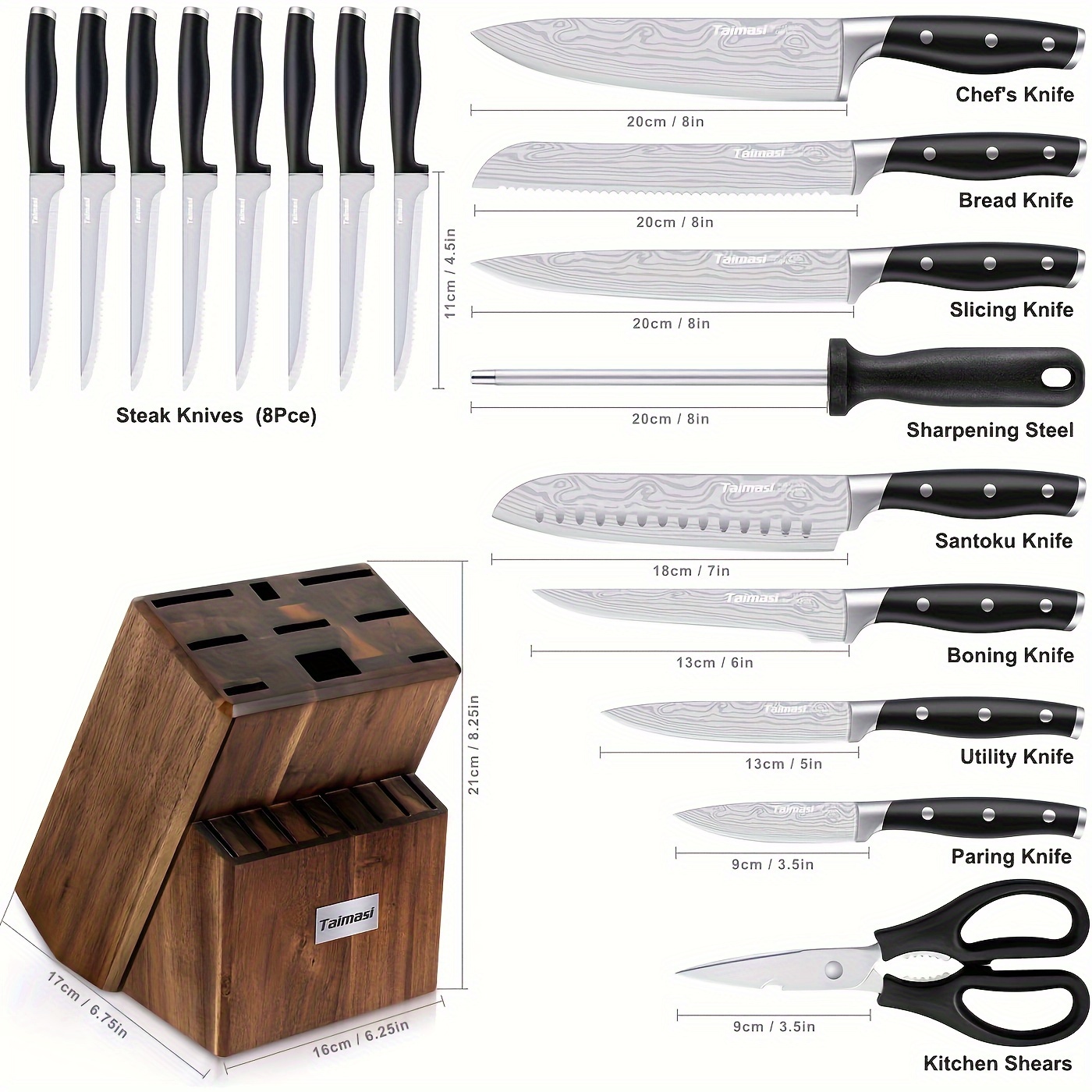 Knife Set, 16 PCS High Carbon Stainless Steel Kitchen Knife Set