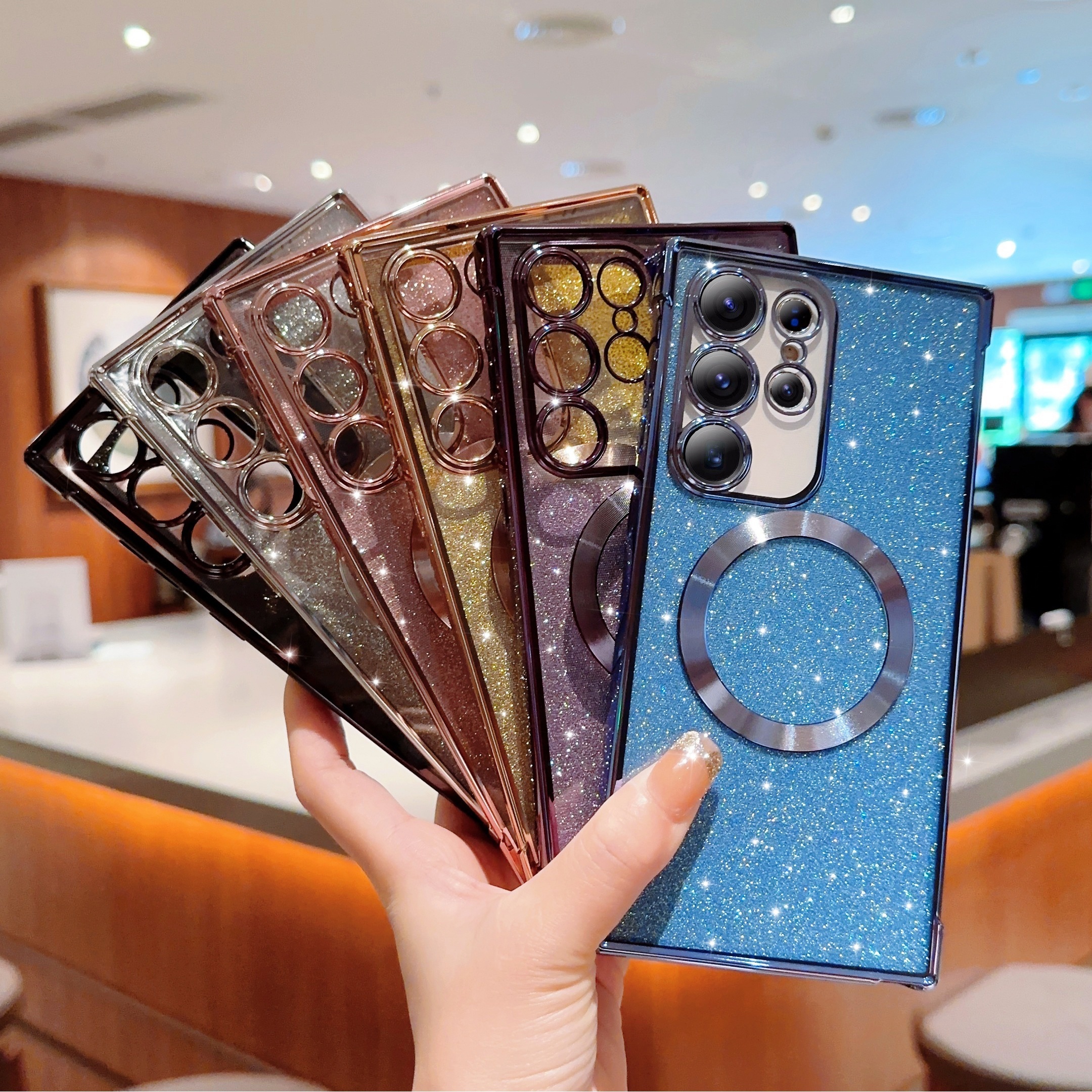 

Magnetic Suction Electroplating Transparent Solid Color Glitter Phone Case For Samsung S20 Fe/ S21/ 22/ 23/ 24 Plus/ultra