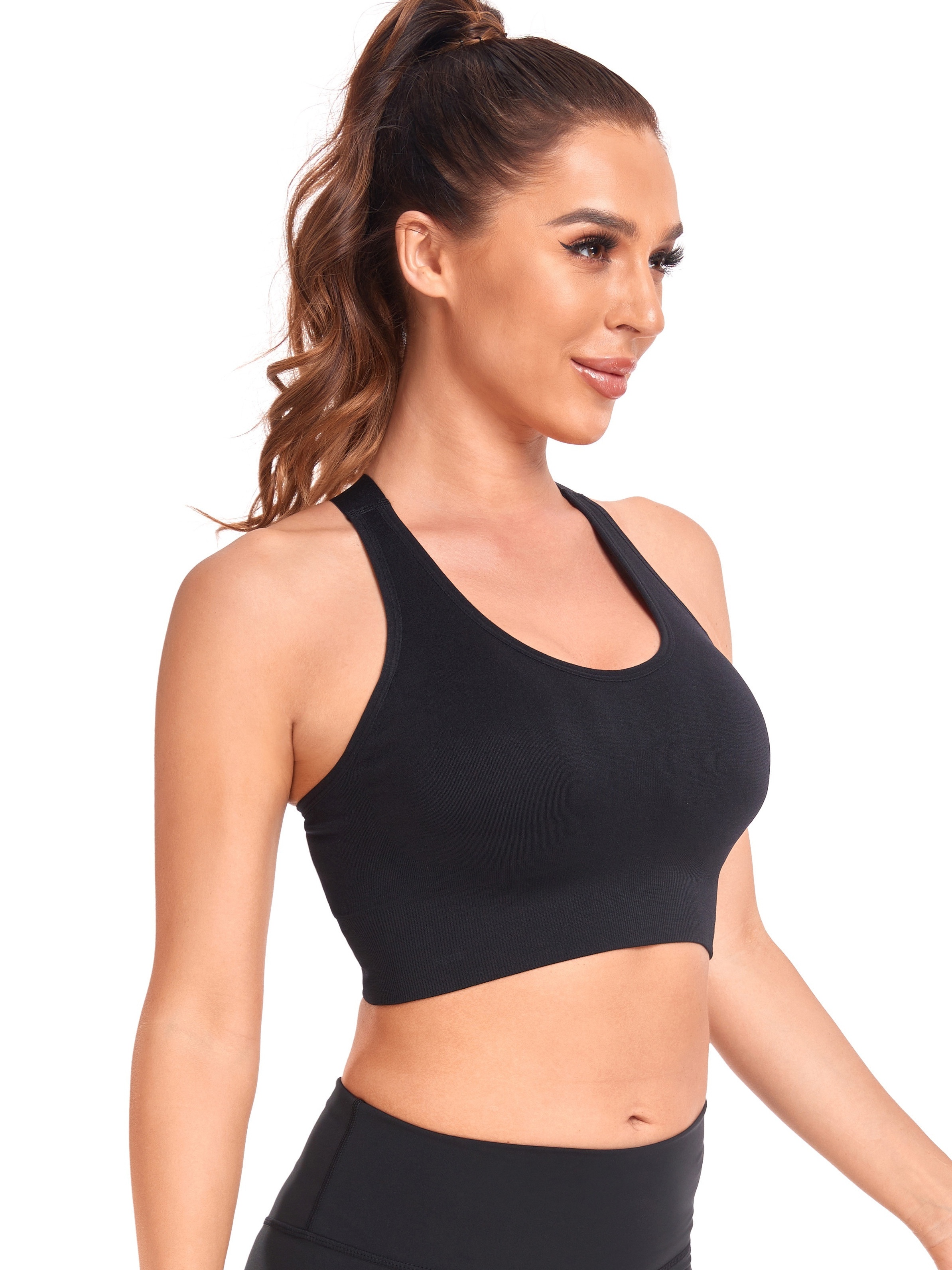 Womens Halter Sports Bra Seamless Yoga Crop Tops with Medium Impact and  Removable Pads S Black at  Women's Clothing store