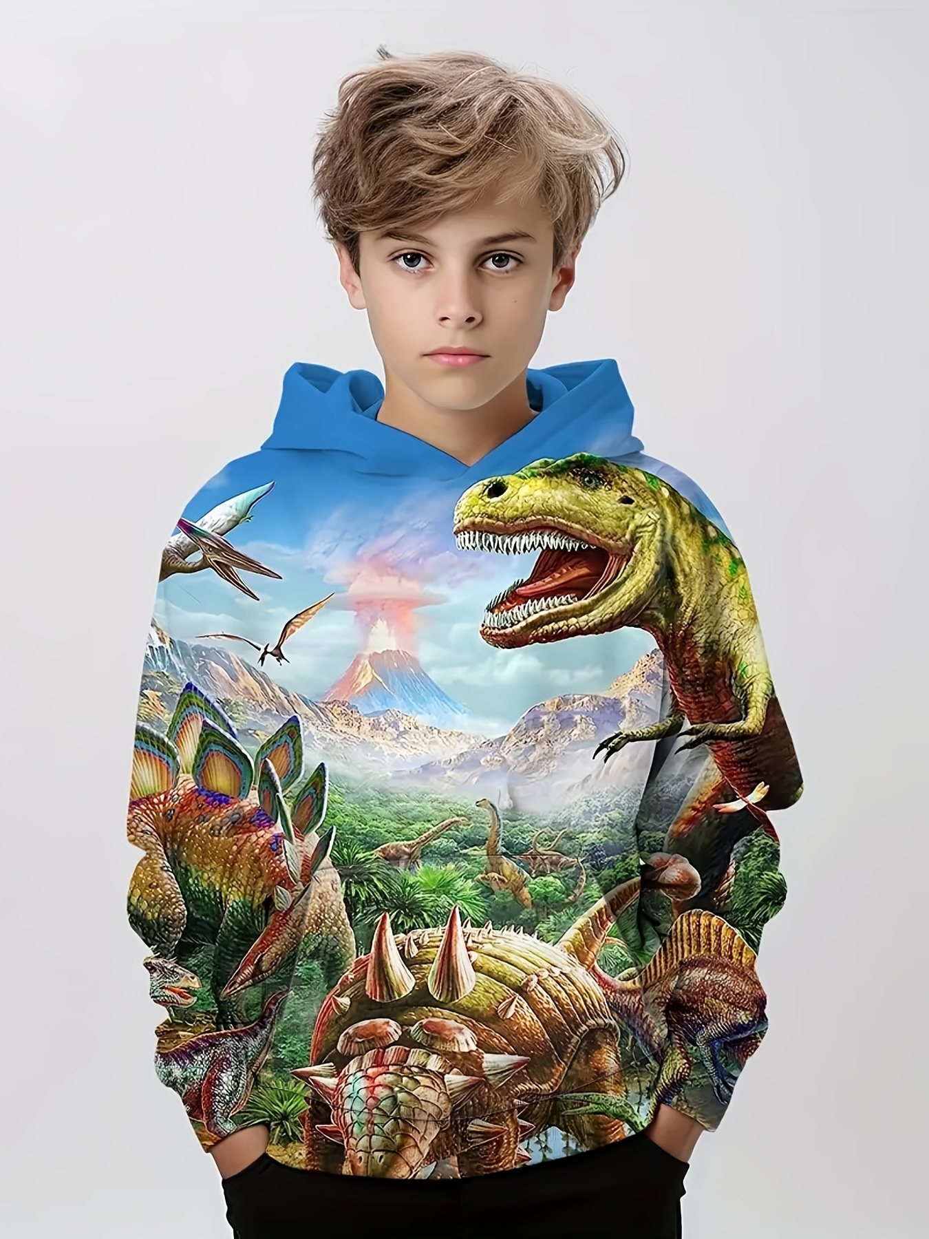 Dinosaur World 3d Print Boys Casual Pullover Hooded Long - Temu