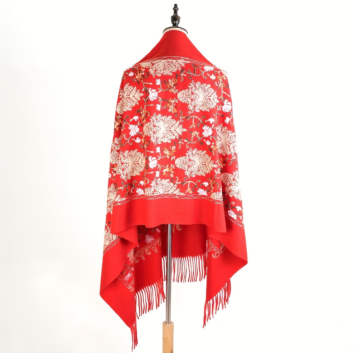 Cashmere Embroided Scarf Long Warm Tassel Shawl