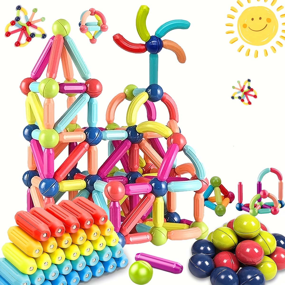 100 palos y bolas magnéticas, imanes de construcción y juguetes para niños,  juegos de imanes para niños pequeños, juego de bolas y varillas