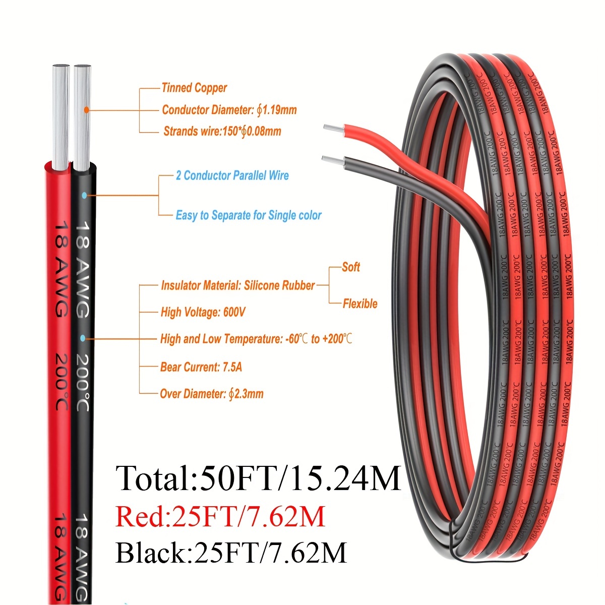 Black 25 Foot 22 AWG stranded hook-up wire