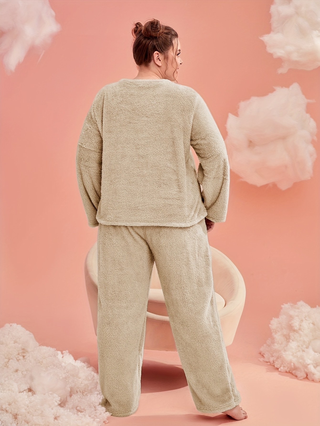 Fleece Pajamas Set Soft Top & Pants Winter Home Wear