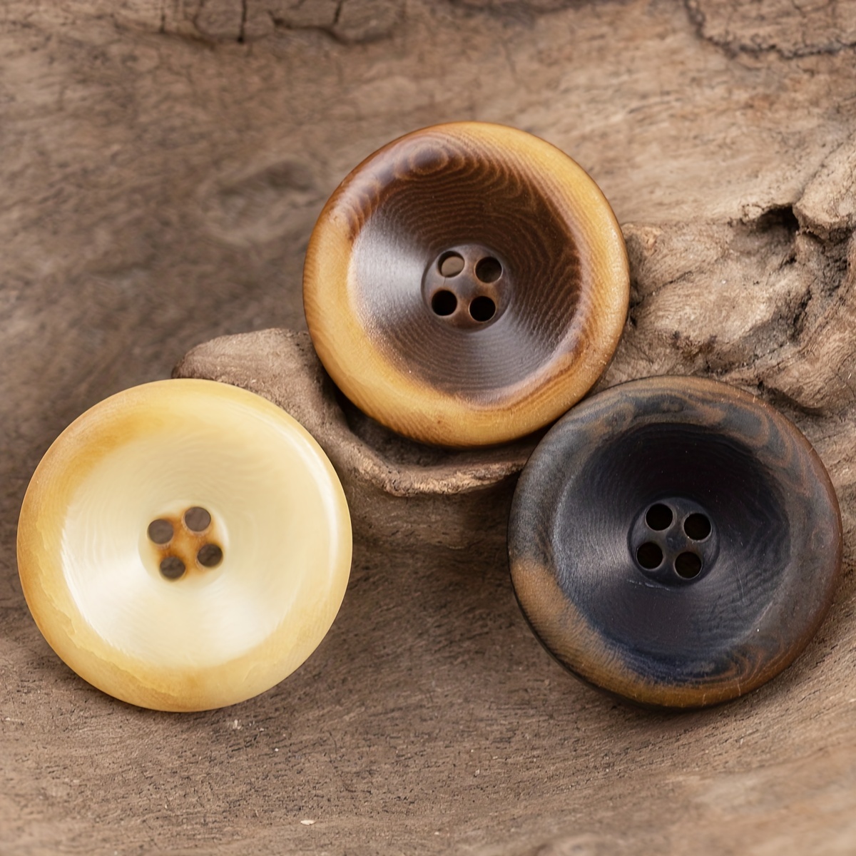 Circular Thin Edge Four Eye Natural Wood Buttons Shirt Coat - Temu