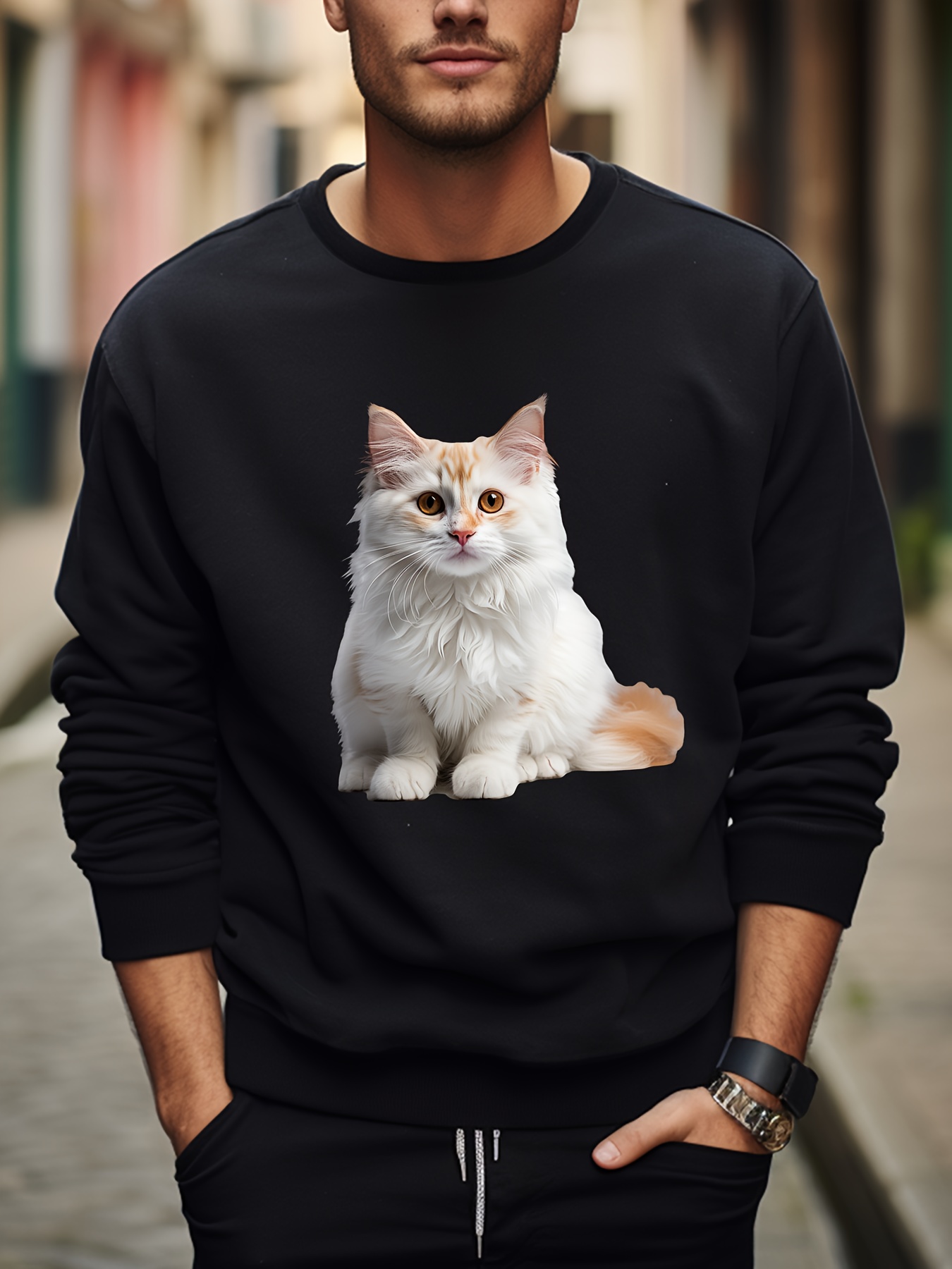 Men's Grey Typography Printed Long Sleeves Cotton Terry Pullover Sweatshirt