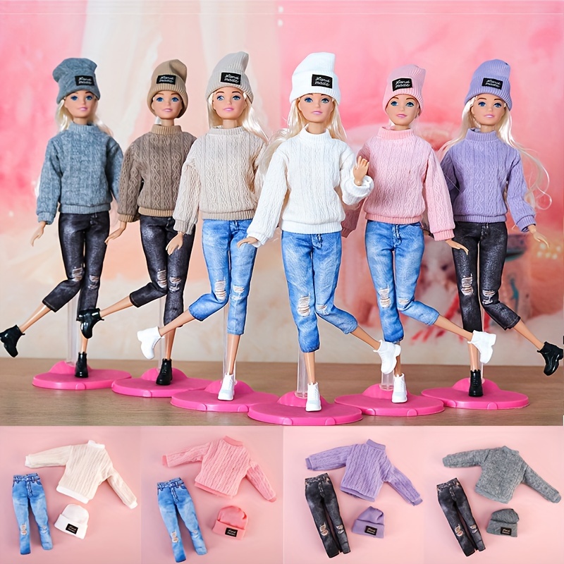 1Set Fashion Outfits For 1/6 Doll Clothes Pink Top & Jeans Pants
