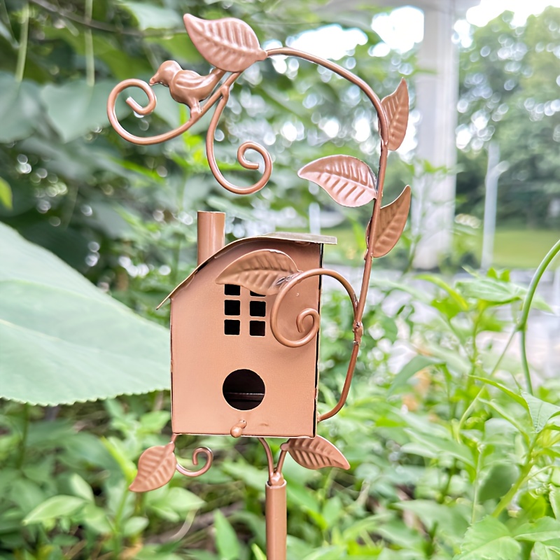  Glwanjg Estacas de jardín para pajareras, casa de pájaros de  metal con poste para jardín, estacas de jardín para pájaros al aire libre,  casa de colibrí, jardín exterior decorativo (5 piezas) 