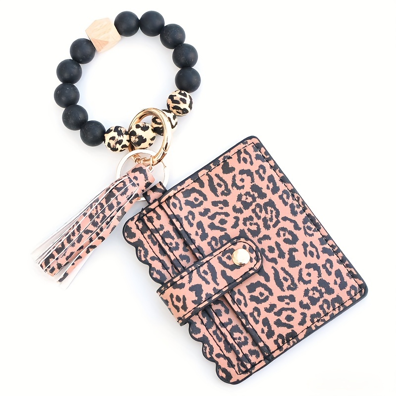 1pc Acrylic Beads Wristlet Keychain with Woolen Tassel Bag Purse Accessories for Women,Temu