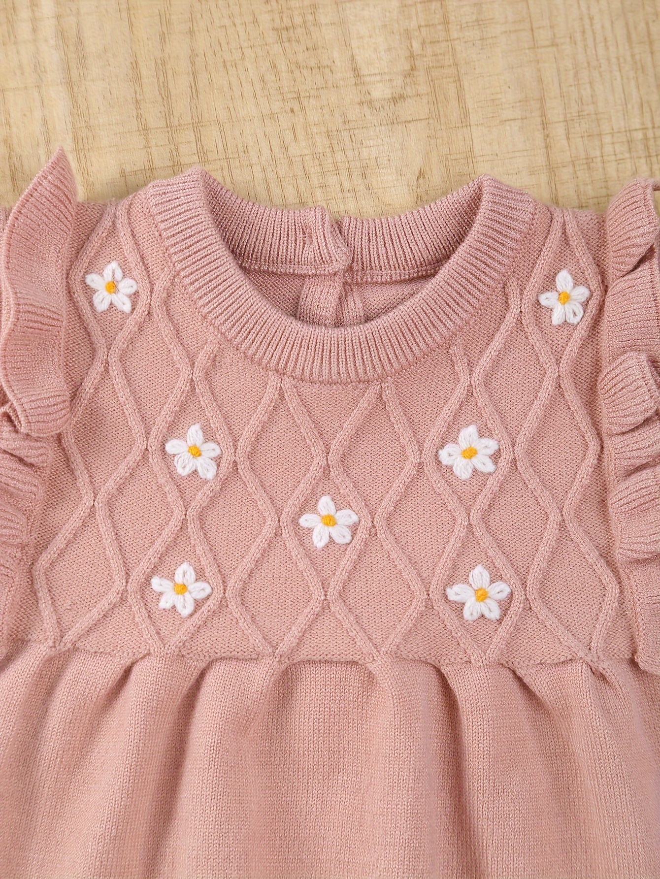 Baby Girl Knitted Embroidered Small Flower Casual Dress - Temu