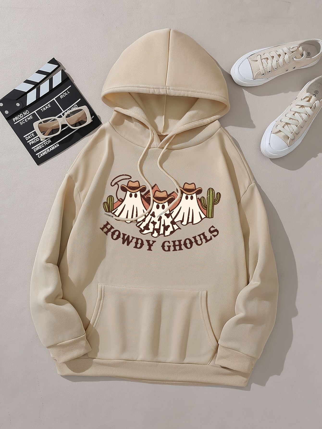 Howdy Ghouls Print Hoodie, Casual Drawstring Hooded Sweatshirt For Winter &  Fall, Women's Clothing