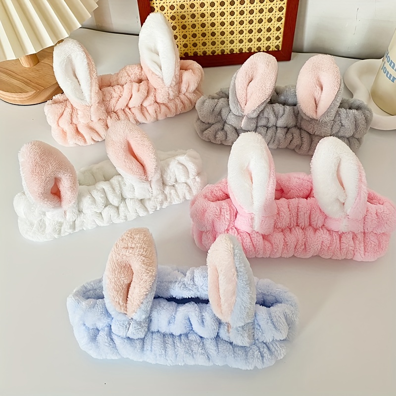 Bunny Ear Cosmetic Headband Fashion Cute Fluffy Elastic - Temu Canada